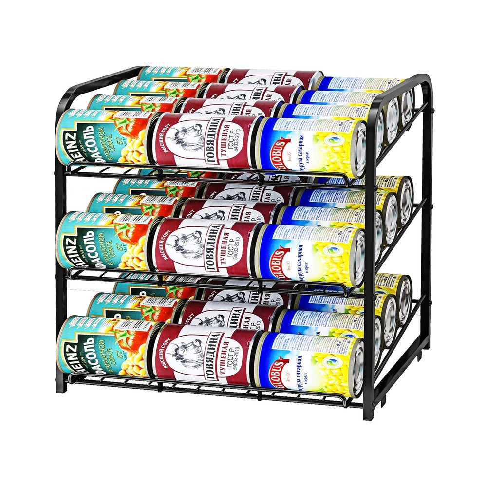 Can Rack Organizer 3 Tier Stackable Can Storage Dispenser for Food Storage Black