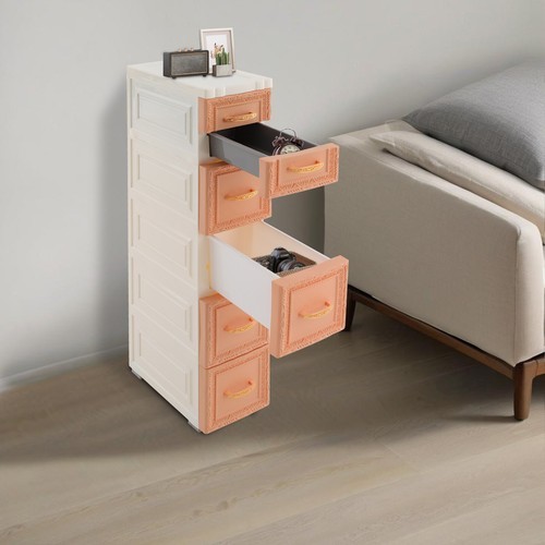 Slim 5-Tier Storage Cabinet with Wheels, Slim Profile for Small Spaces