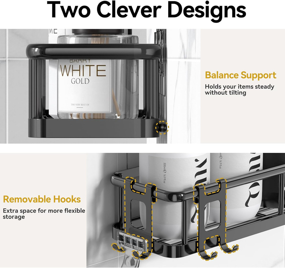 Rustproof Shower Caddy Adhesive Organizer, 6 Pack No-Drill Storage Solution