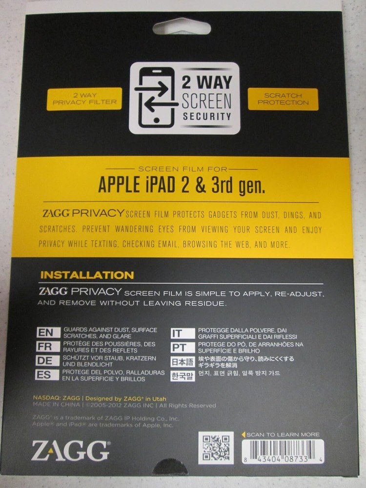 Apple Ipad - 2 Way Privacy Screen Filter - Zagg 2nd & 3rd Gen