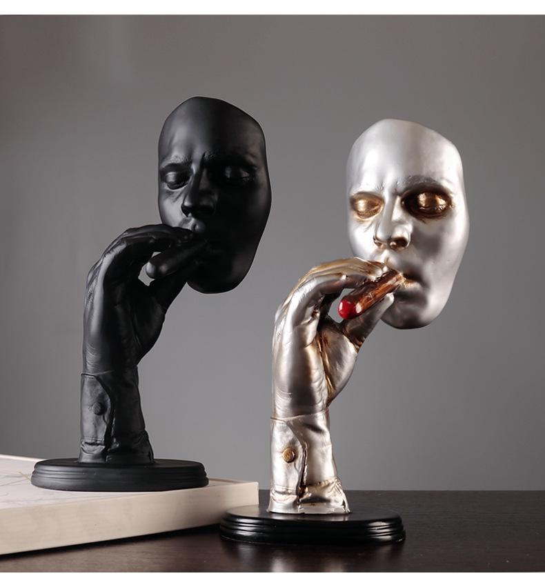 Retro Editators Abstract Sculpture an Smoking Cigar Creative Face Statue Charact
