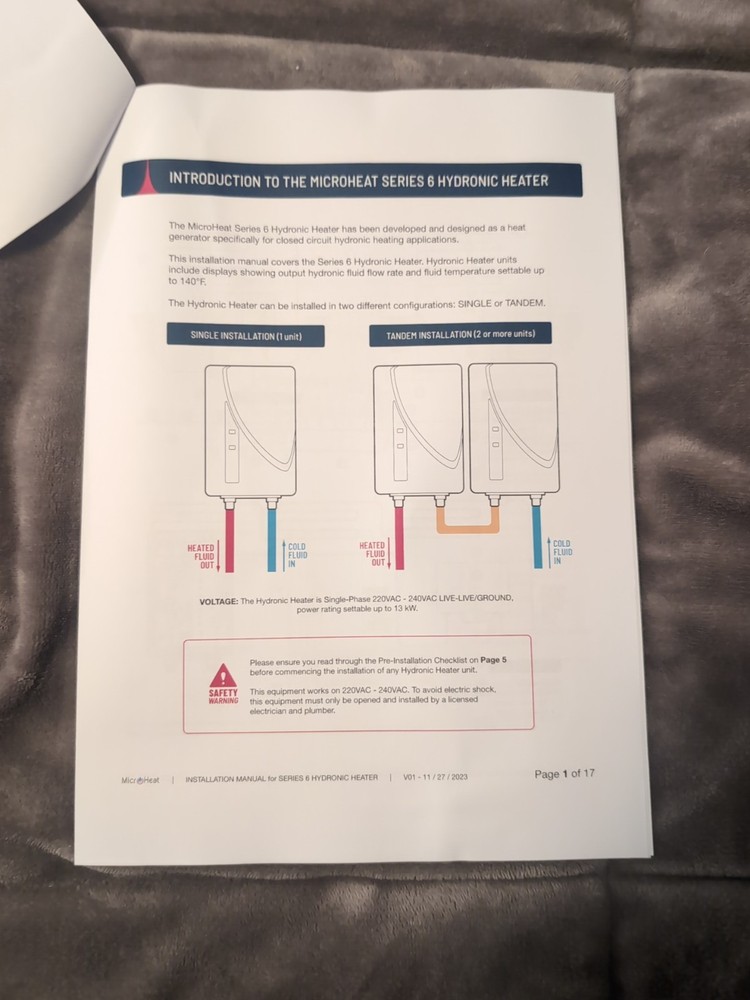 NEW JVIS USA MicroHeat 6-13 Electric Underfloor Hydronic Heater. 240V 1ph 60 HZ