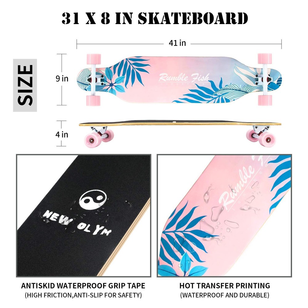 41'' Longboard Skateboard 8 Layer Canadian Maple Drop Through Longboards for ...
