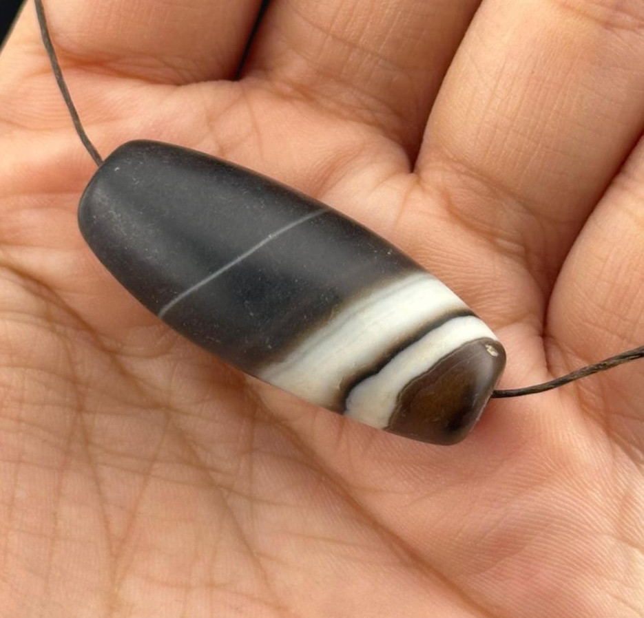 Authentic Ancient  Large Banded Agate Stone Dzi Bead in Good Condition