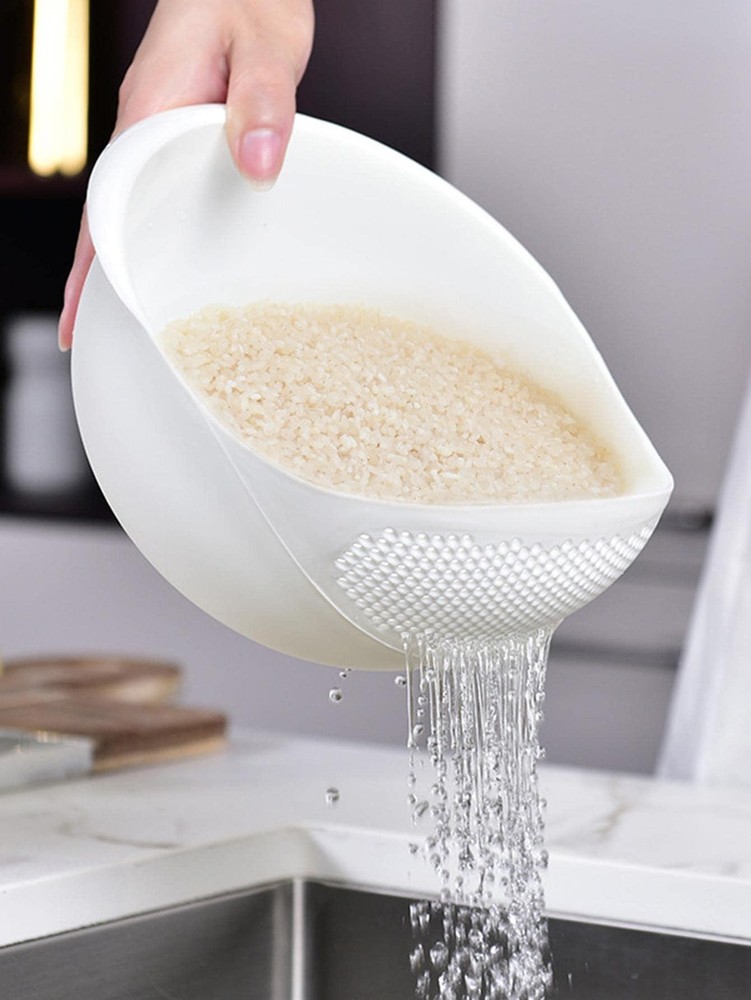 Rice Washing Bowl Strainer Colander Drain Basket Kitchen Tool Handle