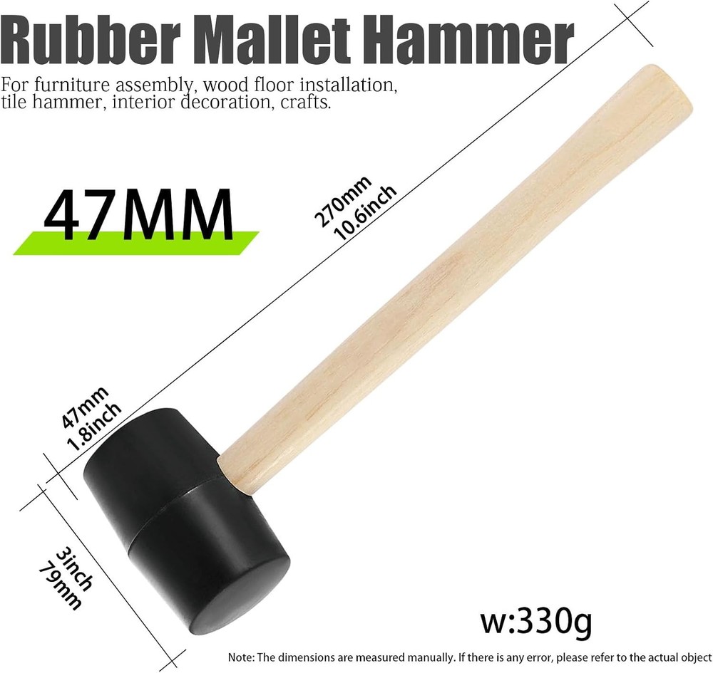 2 PCS Rubber Hammer with 2 Soft Rubber Head,8 Oz & 25mm Multi-function Double He