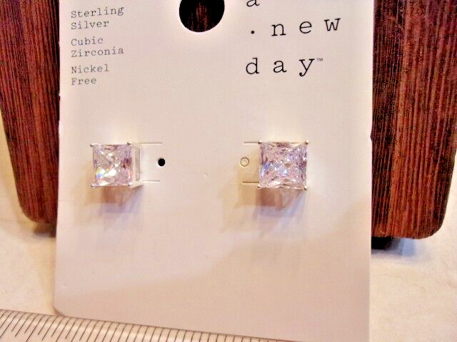 Sterling 925 CZ Square Stud Earrings- New