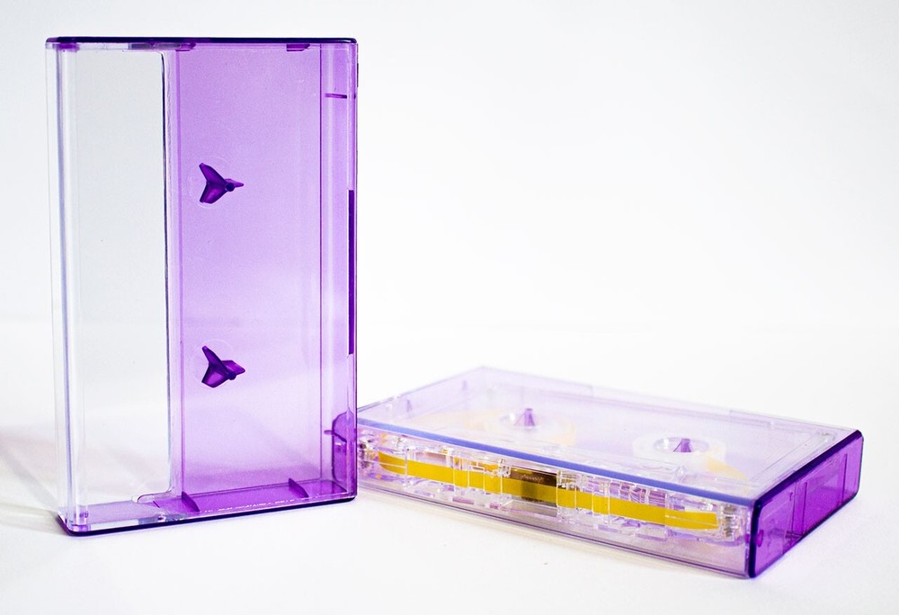 5 Cassette Tape Cases: Clear Front + Purple Tint Back - Empty Plastic Boxes