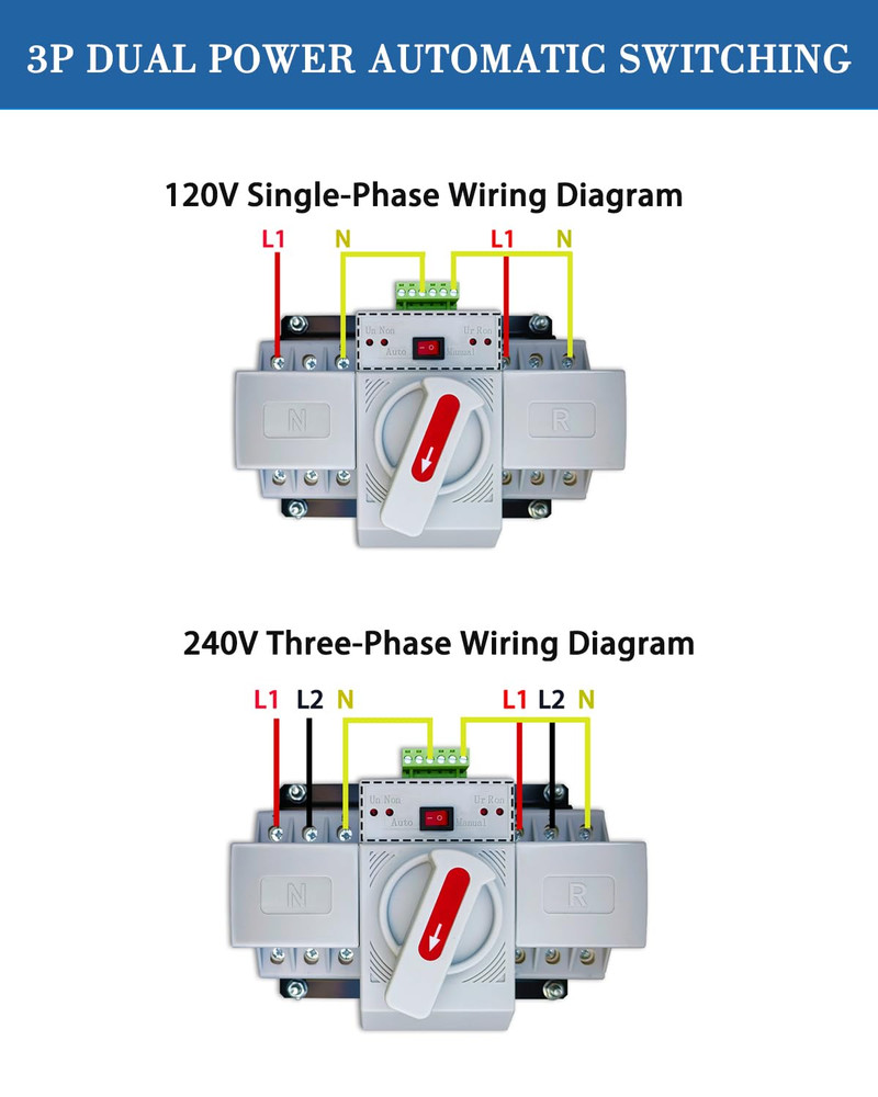 63A Generator Transfer Switch, 3P Heavy Duty Automatic Transfer Switch, 120/240V
