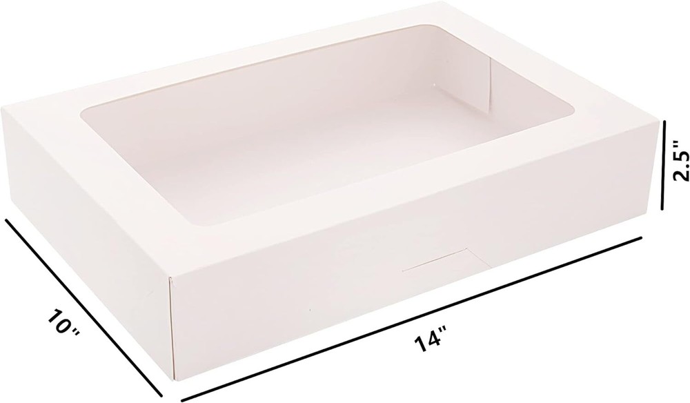 Cookie Boxes, 14" x 10" x 2.5" White Bakery Boxes with Window,