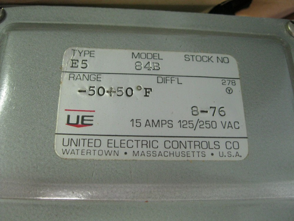 United Electric E5-84 Temperature Control Range: -50-50F