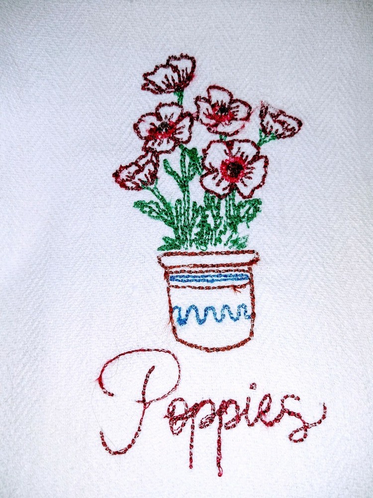 CUSTOM EMBROIDERED KITCHEN TOWELS - POPPIES