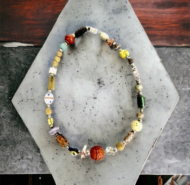 Vintage Multi Materials Beaded Choker Necklace