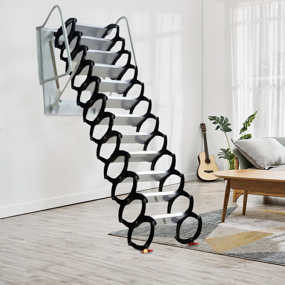 12 Steps Wall Mounted Folding Ladder Loft Stairs White Attic Steps Pull Down