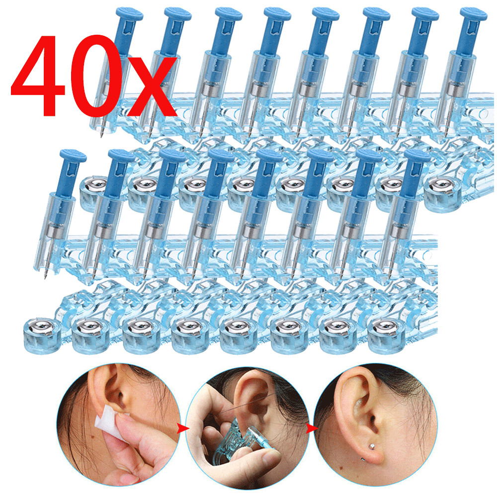 Professional Disposable Ear Studs Piercing Gun Ear Pin Stud Piercer Tool 40Pack