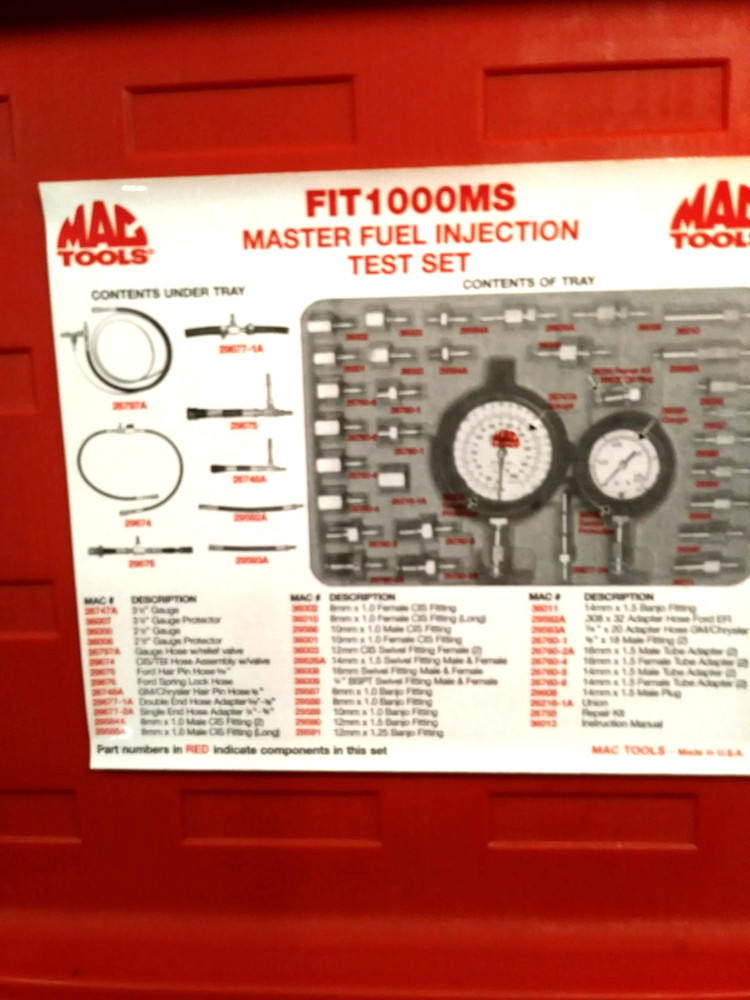 MAC- TOOLS MASTER FUEL INJECTION TEST KIT SET BRAND NEW CONDITION