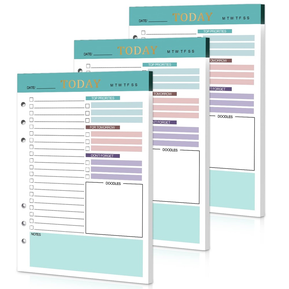 A5 Refill Paper Planner Inserts, 3 Pack 6 Holes Loose Leaf Green