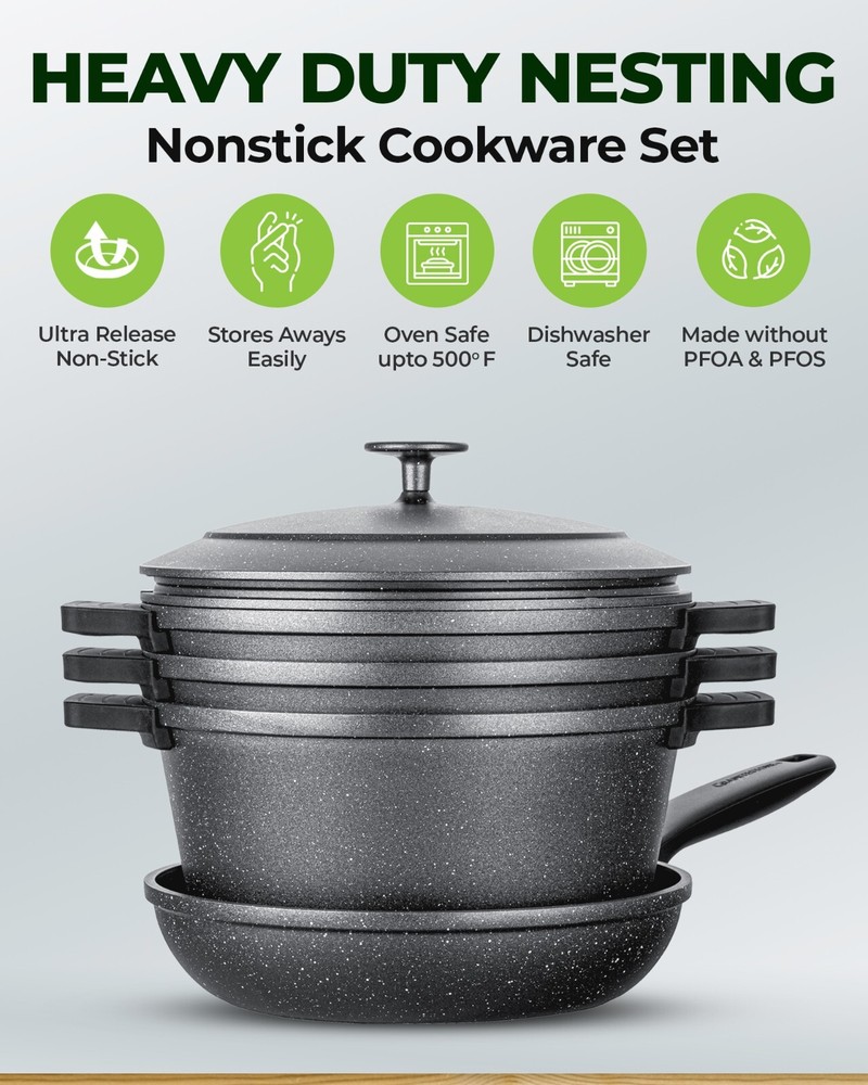 Granitestone Diamond 6 Pc Nonstick Heavy Duty Nesting Pots Set