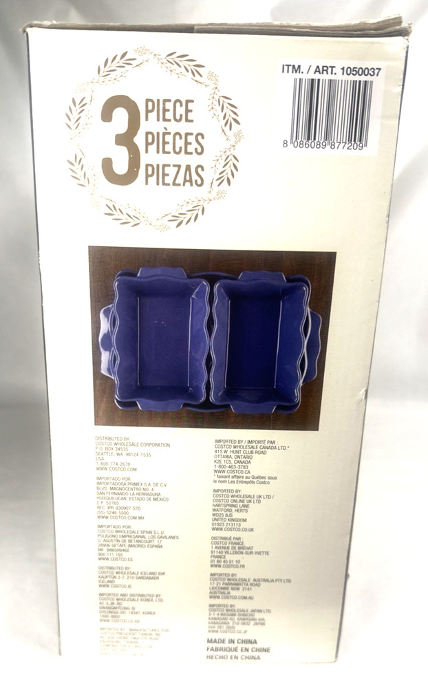 BAKEWARE 3 PC SET SCALLOPED EDGE (BLUE) NIB