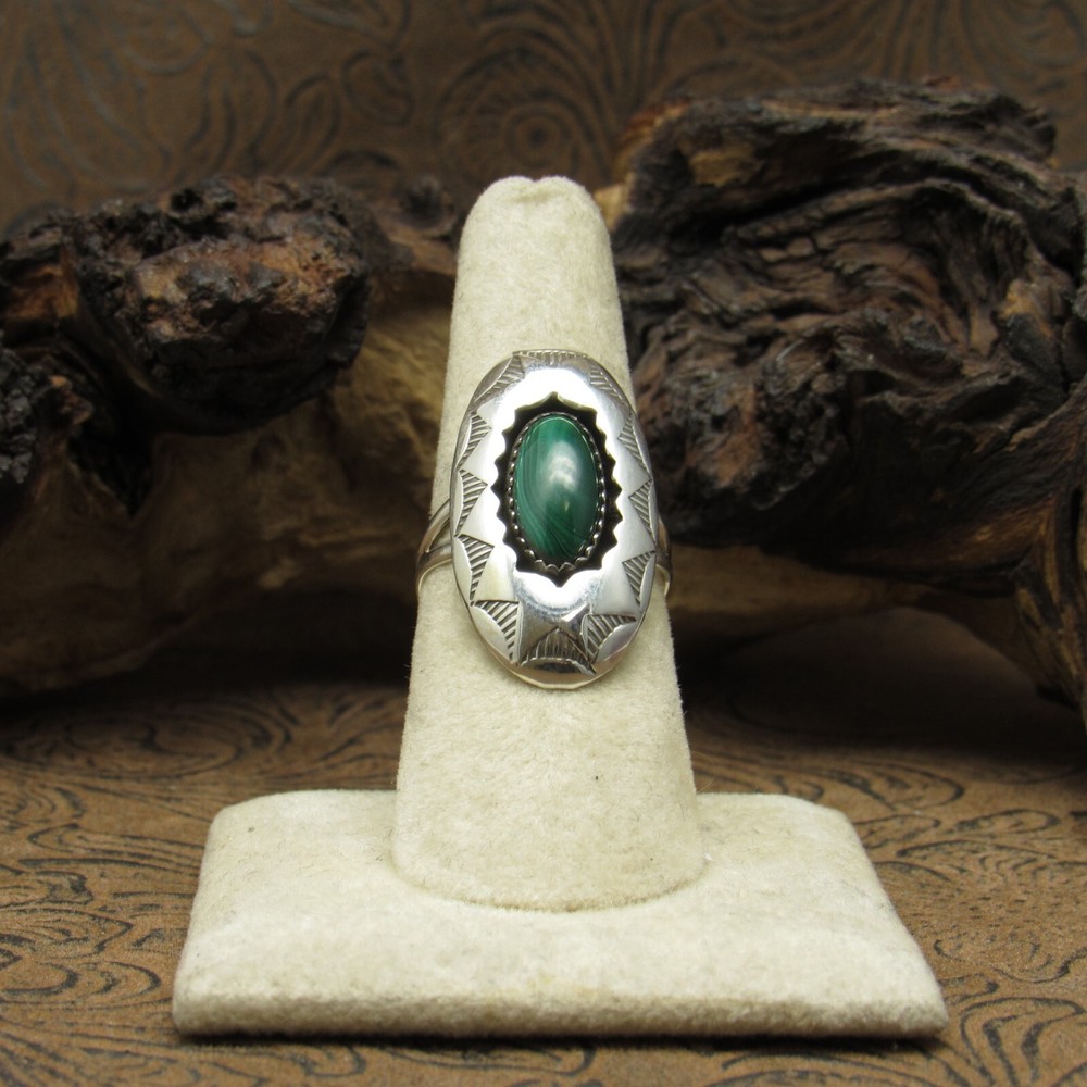 *Sterling Silver Malachite Shadowbox Ring Size 8.5