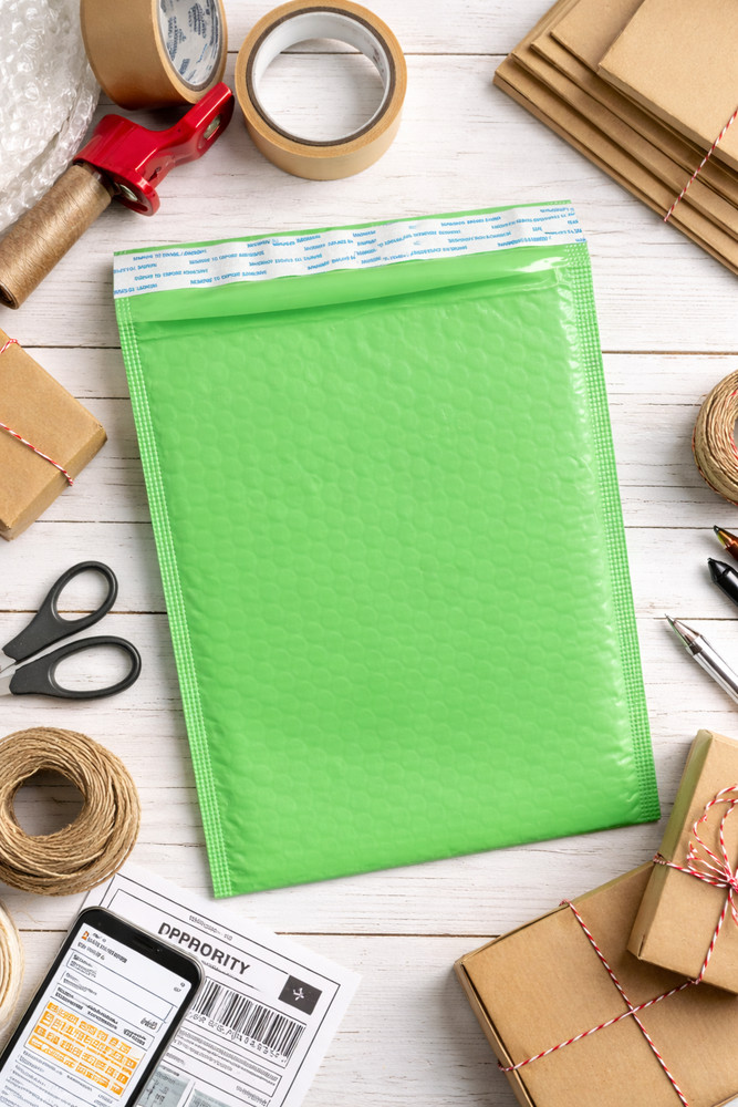 Green Biodegradable 4x8" #0 Poly Bubble Mailers Sensible Shipping - Pack 50