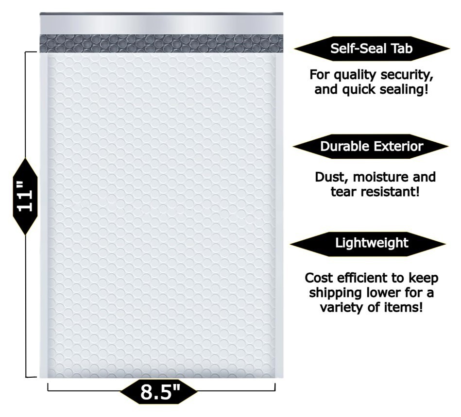 100-Pack WHITE 8.5 x 11" Padded POLY BUBBLE MAILER #2 shipping mailing envelope