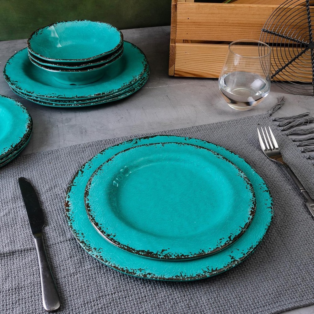 12 Piece Vintage Melamine Dinnerware Sets Include 4 Dinner Plates 4 Salad Plates