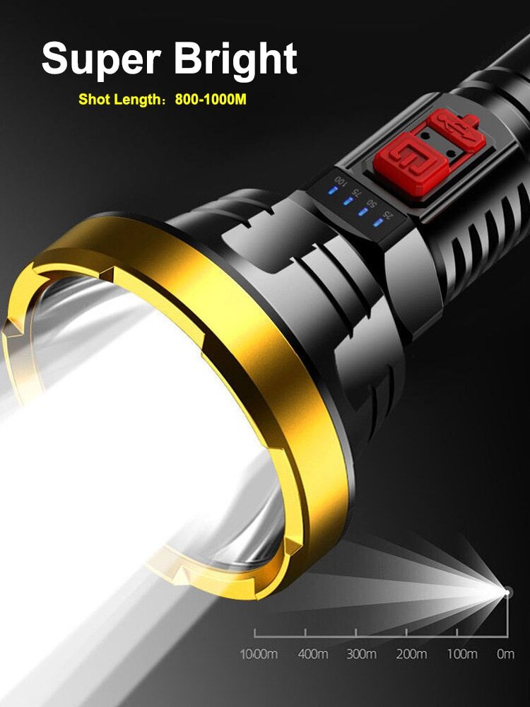 100000LM LED Flashlight Tactical Flash light Waterproof Camping Hand Light USB