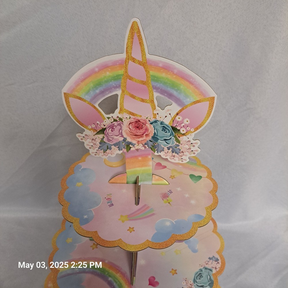 2 Cupcake Cookie Display Stand 3 Tier Unicorn Rainbows READ