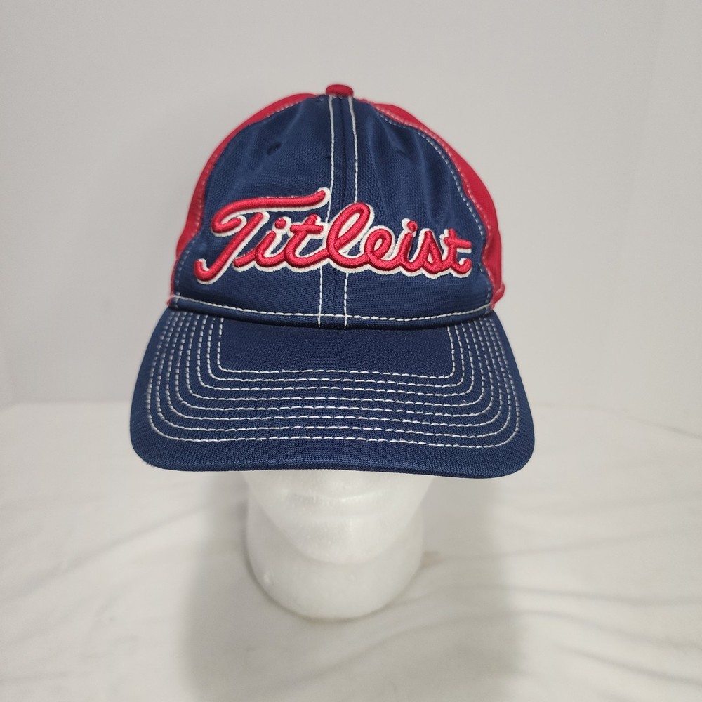 TITLEIST Golf Red/White/Blue Adjustable Strapback Sot-Top "Dad" Hat Cap EUC