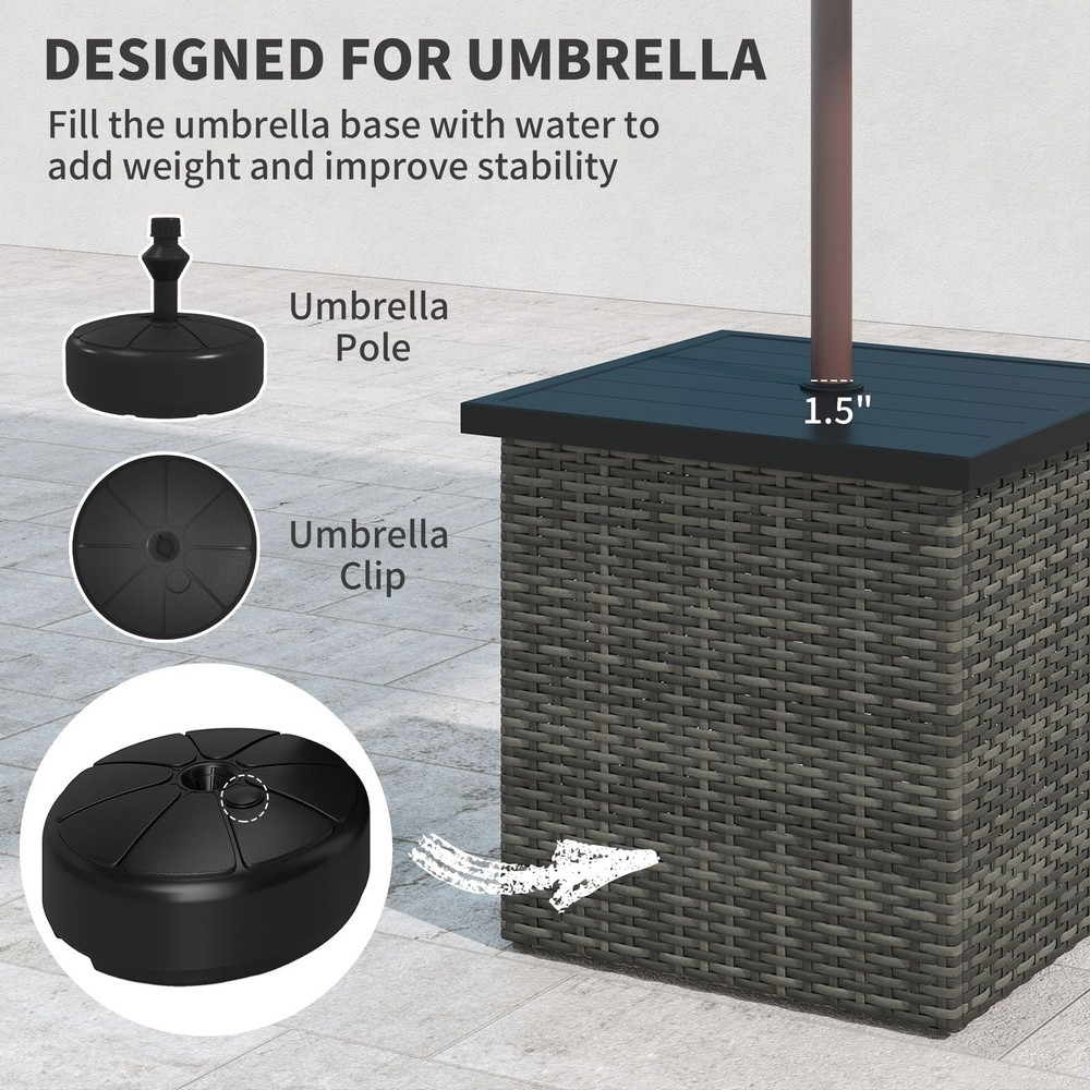 Mixed-Gray Wicker Side Table with 1.5" Umbrella Hole, 66lb Capacity