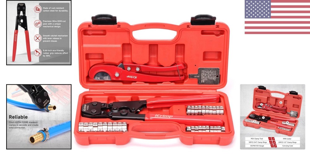 Durable iCrimp PEX Crimping Tool with Ergonomic Grip - Complete Kit For Easy Use