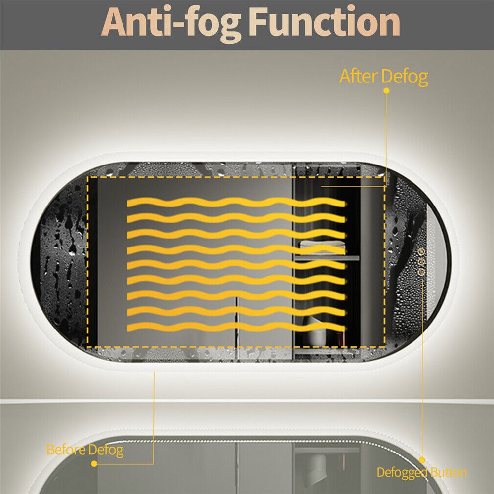 Frameless LED Bathroom Mirror 3 Color Dimmable Horizontal/Vertical Wall Mirrors