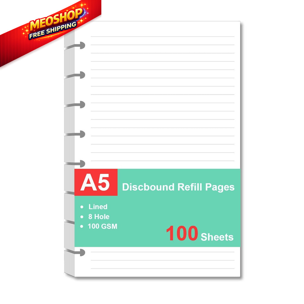 Junior Size Refills Paper, A5 Loose Leaf Paper for 100 Sheets, Clear,White