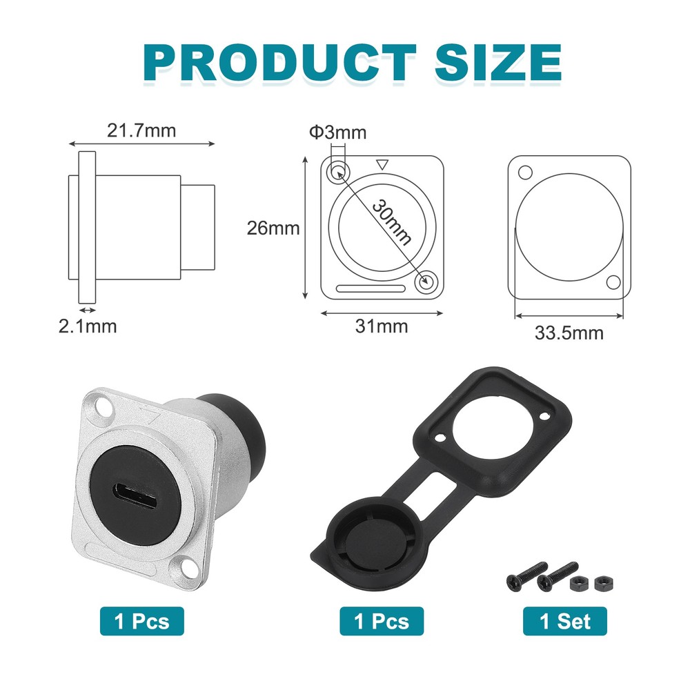 1Pcs Type C Panel Mount Coupler, D-Type USB C Pass Through 10Gbps Silver