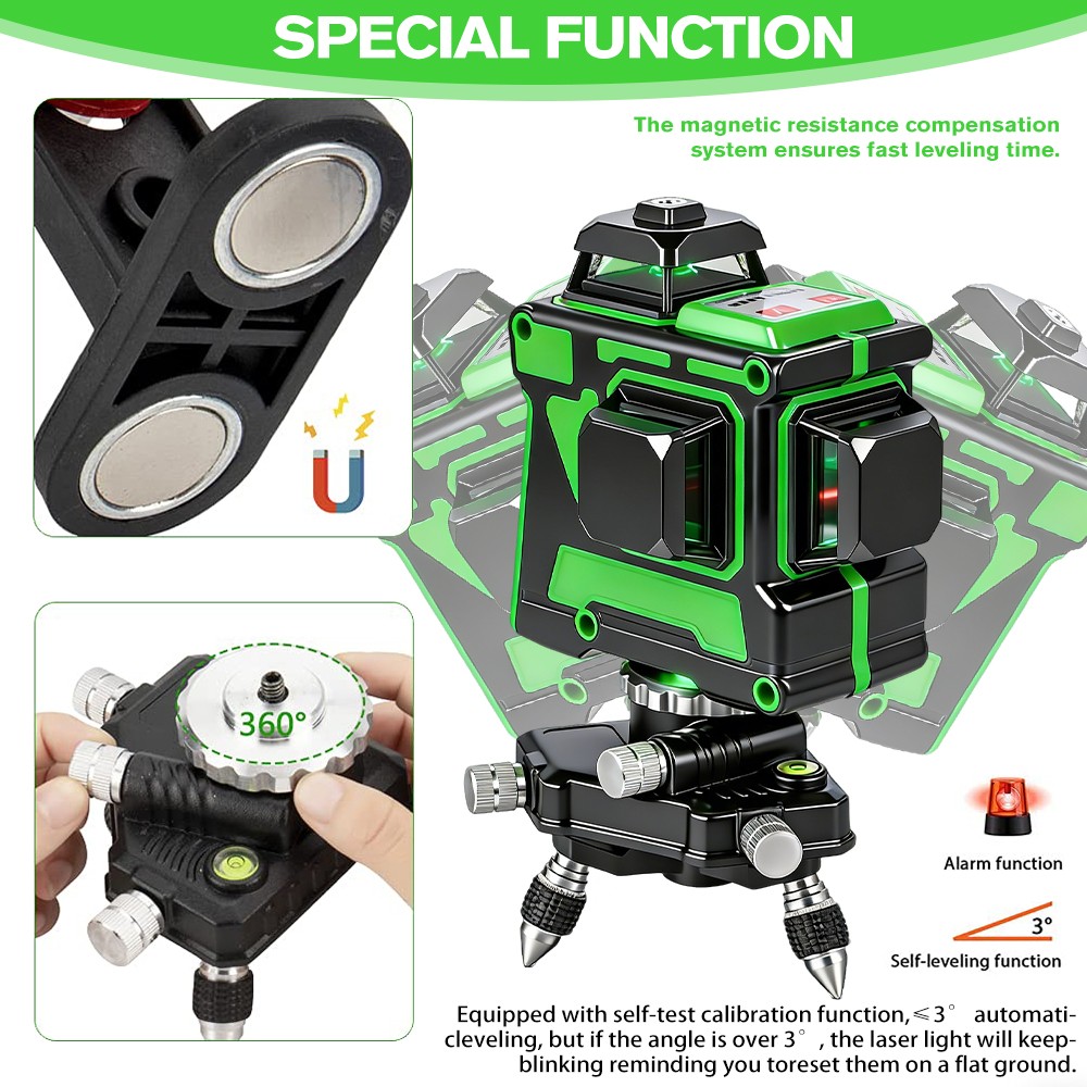 12 Line Laser Self Leveling Level Set, High Precision,2 * Rechargeable Battery