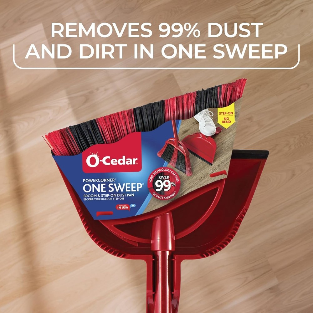 One Sweep Broom with Step-On Dustpan | Remove 99% with One | Lightweight Quiet