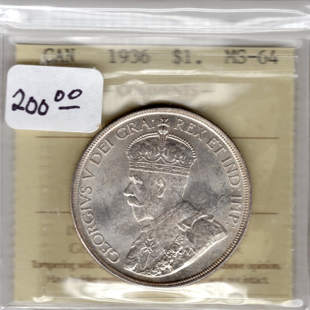 1936 Canada One Silver Dollar - ICCS Graded MS-64