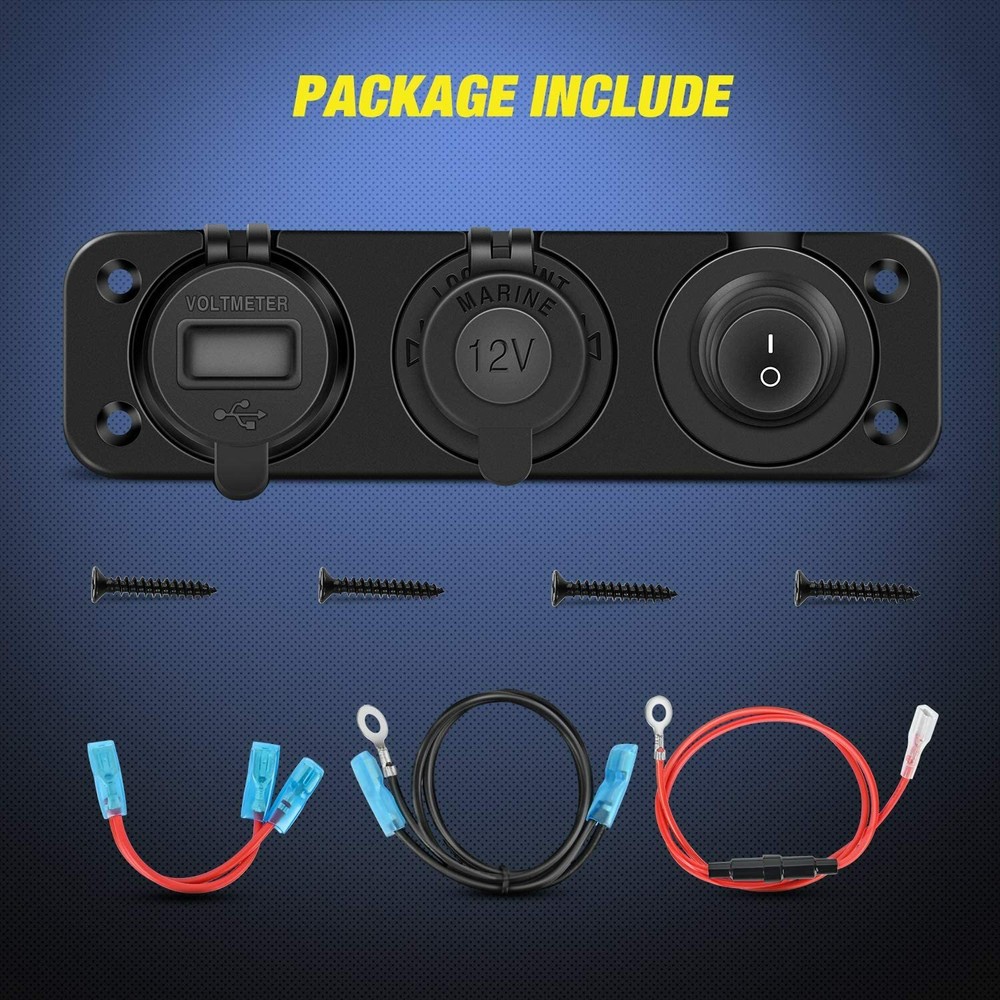 Nilight 4 in 1 Cigarette Lighter Charger Socket Panel QC3.0 Dual USB Waterproof
