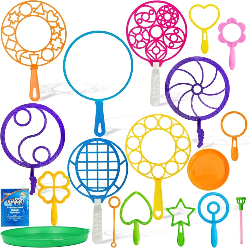 Multicolor Bubble Wands Bundle - 18 Large Wands and Bubble Solution Trays