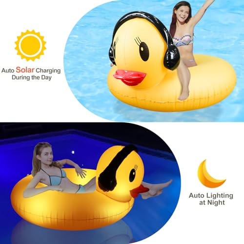 Inflatable Duck Pool Float with Lights, Solar Pool Inflatables Duck Floaties