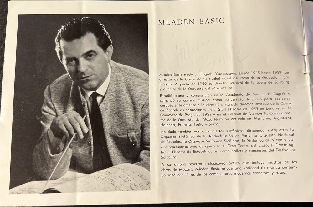 SIGNED Walter Klein Mladen Basic Barcelona Concert Program June 1966 COA JSA VG