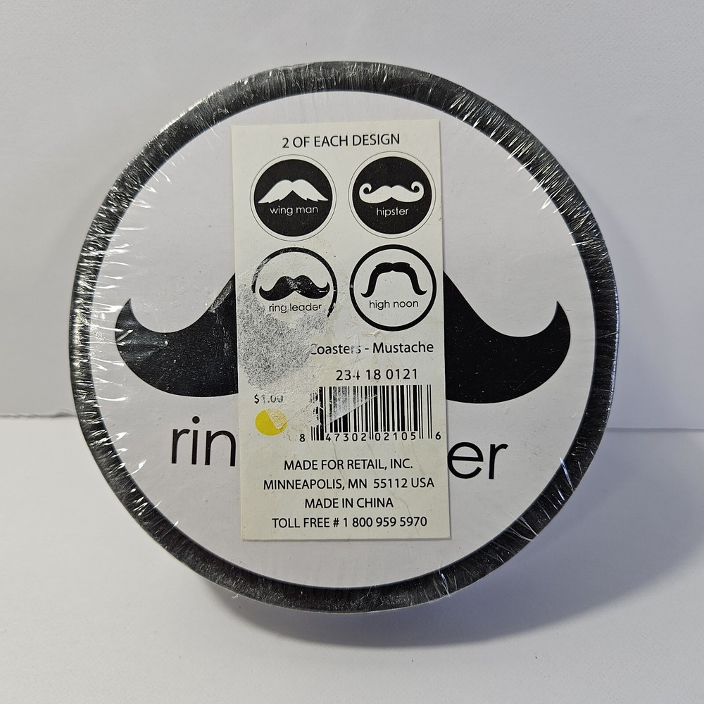 Hipster Coaster Set Mustache 8 Count NEW