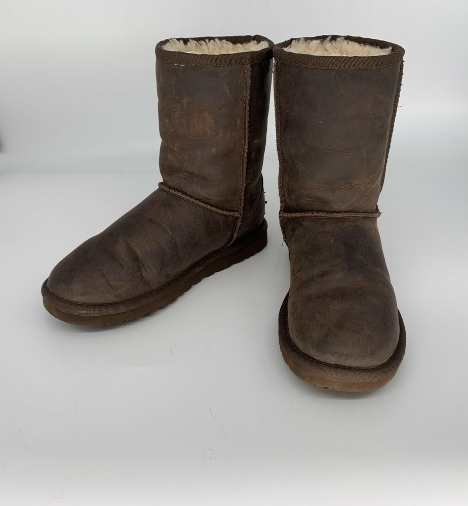 UGG Womens Classic Short 1005093 Pull On Leather Brown Boots Size US 5