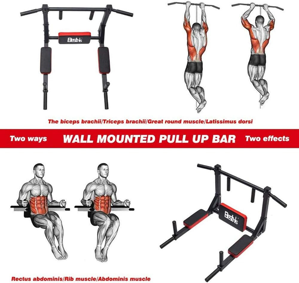 Wall Mounted Pull up Bar and Dip Station, Heavy Duty Wall Mount Pull-Up Chin up