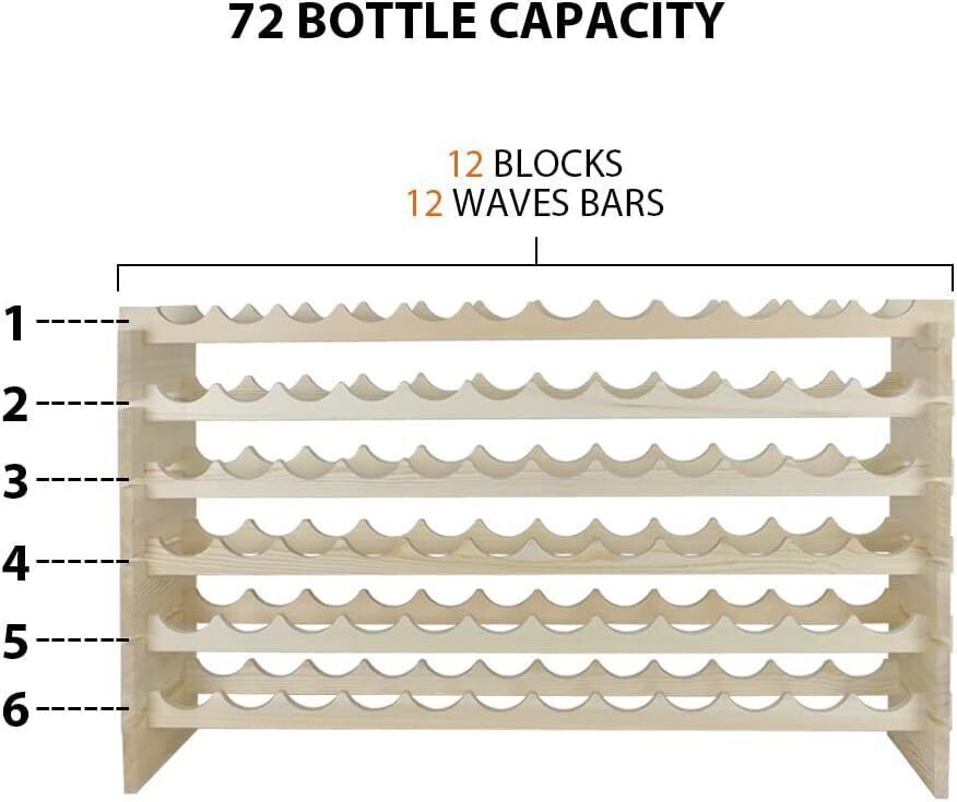 2PCS 72 Bottles Wine Rack Holder Stackable Storage Solid Wood Display Shelves
