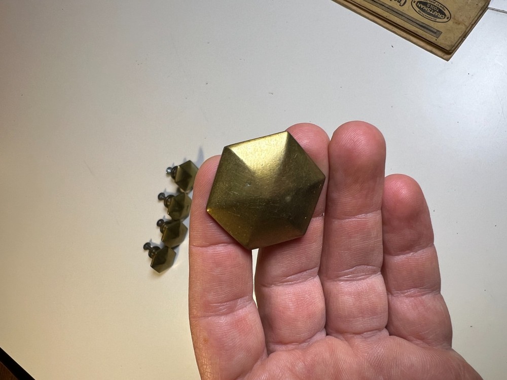 Vintage Mid Century Modern MCM Solid Brass Faceted Hex Drawer Pulls Knobs Set 8