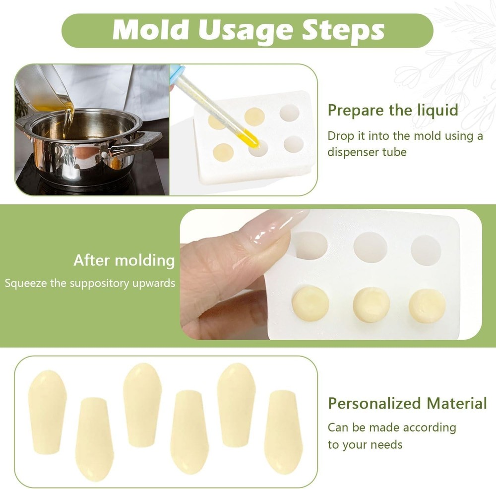 Reusable Suppository Molds Kit, 2ML | 4 Suppository Mold Trays + 10 Droppers | E