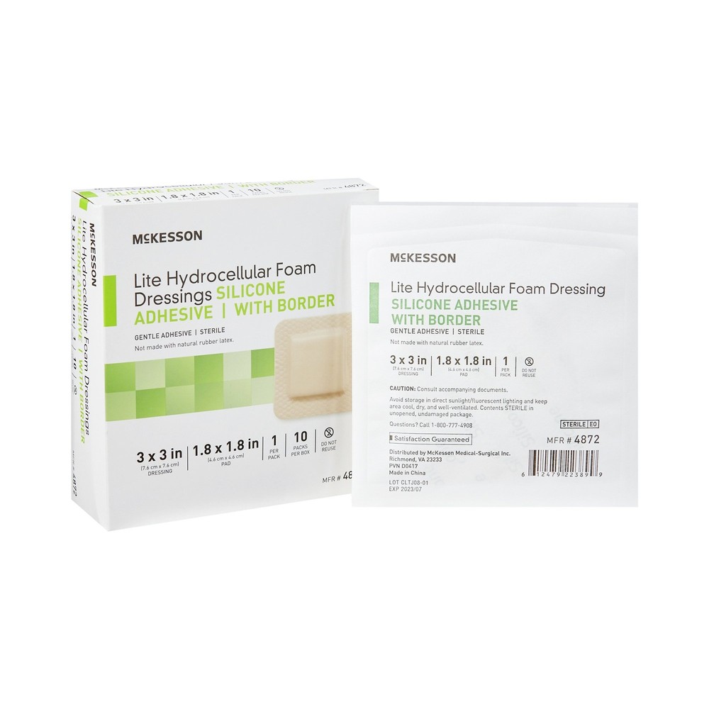McKesson Lite Thin Foam Dressing 3 x 3" Square with Border 10 per Box