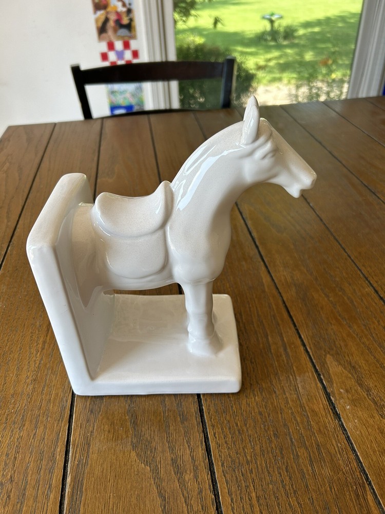 ONE White Horse Ceramic BOOKEND Library Modern Decor No Damage